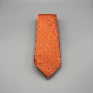 XMI Platinum Orange Geometric Pattern Silk Tie